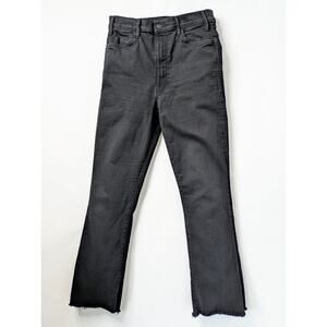 MOTHER Hustler Ankle Fray Jeans 30 Black High Rise Crop Raw Hem Not Guilty